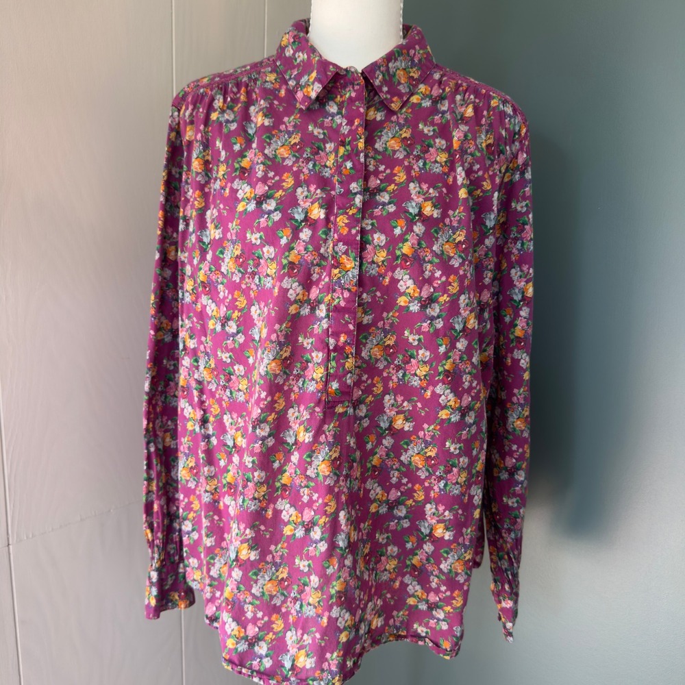 Sundance Floral Cotton Blouse Purple Boho Lace Back High Low Top Womens Large